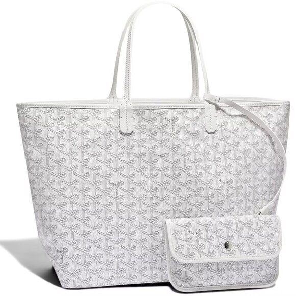 Goyard St Louis PM White Shoulder Tote Bag & Pouch Wallet Saint Louis Purse